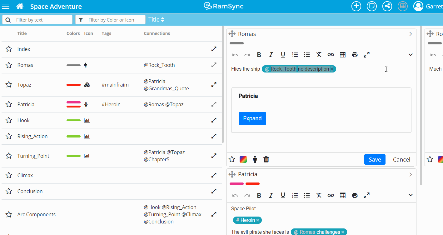 Turn all your writing research, characters, and ideas into a mind-map! It is easy with RamSync